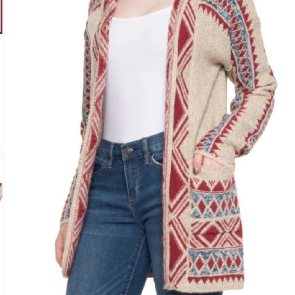 Lucky Brand - Tribal 3rd Piece Sweater Open Cardigan with Hood and Pockets